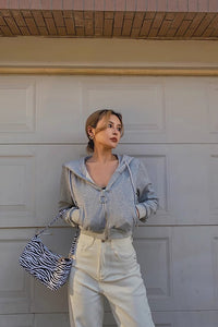 Solid Zip Up Front Crop Hooded