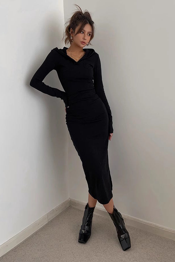 Women's Long Sleeve Sexy Bodycon Dress with Cap