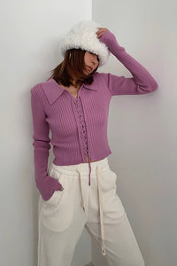 Women's Rib-knit Lace Up Front Tops Sweater Cardigan