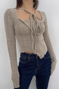 Women's Asymmetrical Hem Rib-knit Sweater Tops Shirt