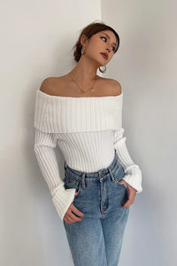 Off Shoulder Fashion Rib-Knit Sweater