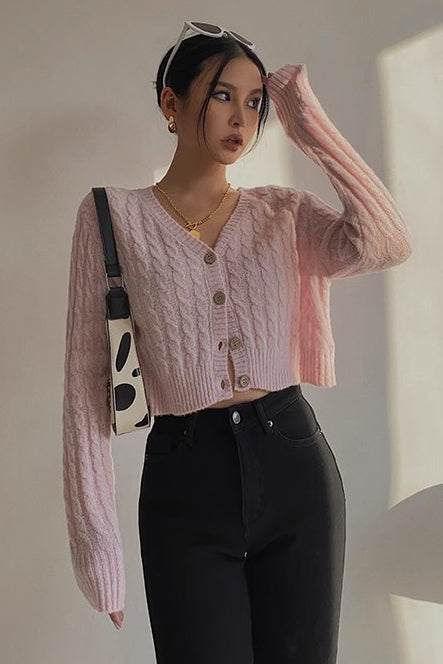 Women's Long Sleeve Cable Knit Button Cardigan Sweater Open Front Outwear Coat