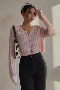 Women's Long Sleeve Cable Knit Button Cardigan Sweater Open Front Outwear Coat