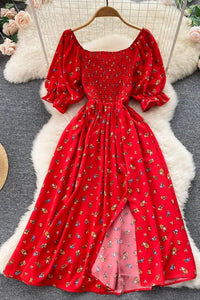 Women Dress Fashion Romantic Floral Print Split Long Dress