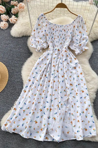 Women Dress Fashion Romantic Floral Print Split Long Dress