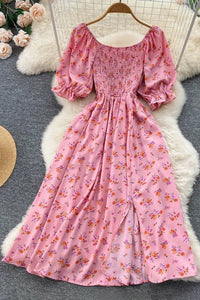 Women Dress Fashion Romantic Floral Print Split Long Dress