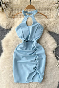 Wrap Hips Bodycon Mini Dress Women Fashion Backless Club Party Short Dress