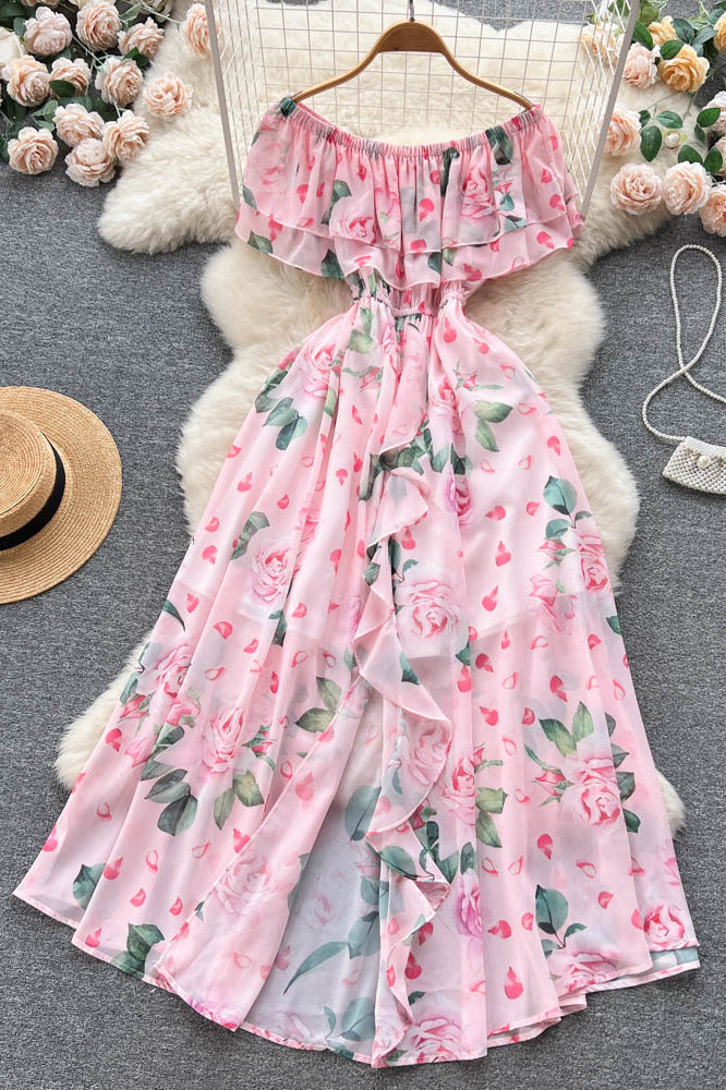 dresses for women a line Women Ruffled Slash Neck Elastic Waist Fashion Vacation Ladies A Line – TOP  SHOW