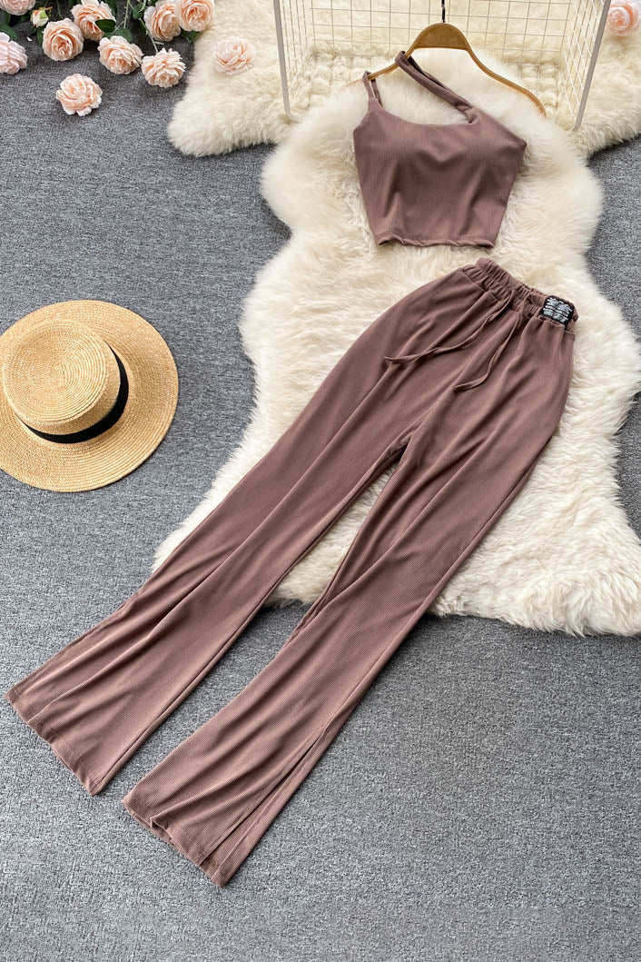 Women Dress Set Fashion Crop Tops + High Waist Bandage Long Pants Beac TOP SHOW Women Dress Set Fashion Crop Tops + High Waist Bandage Long Pants Beac TOP SHOW