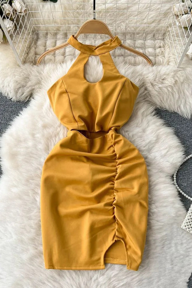 Wrap Hips Bodycon Mini Dress Women Fashion Backless Club Party Short Dress