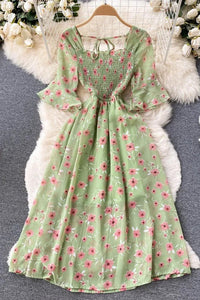 Women Dress Fashion Romantic Floral Print Chiffon Dress Vacation Party Dress