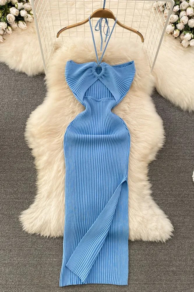 Women Dress Knitted Strapless Wrap Hips High Split Bodycon Dress – TOP SHOW