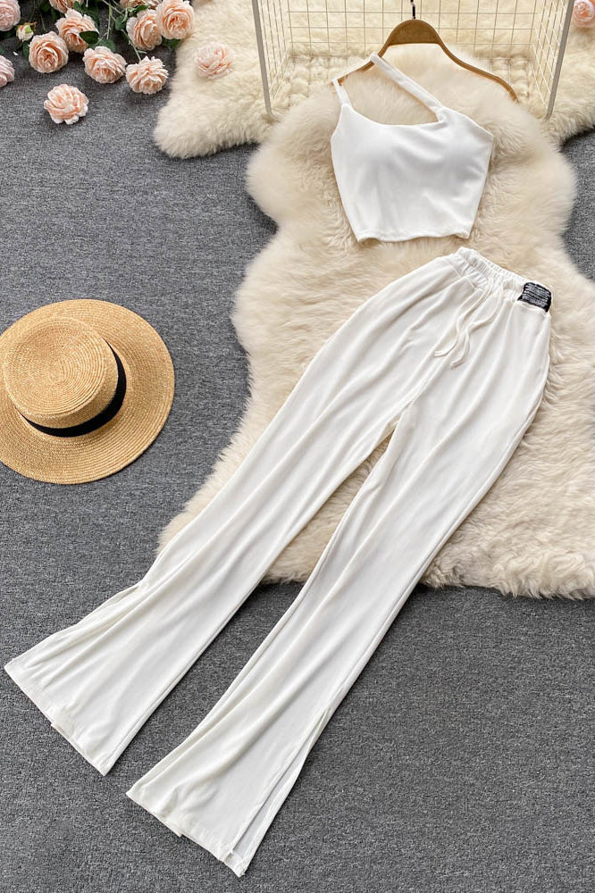 Women Dress Set Fashion Crop Tops + High Waist Bandage Long Pants Beac – TOP  SHOW