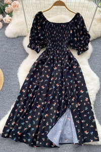 Women Dress Fashion Romantic Floral Print Split Long Dress