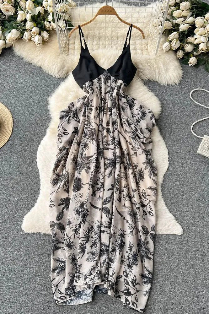 casual irregular loose dress Women Dress Casual Loose Floral Print Irregular Long Dress Elegant Hig –  TOP SHOW