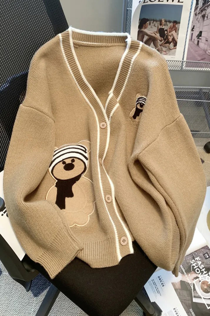 Arssm Maglione Cardigan Gatto per Le Donne Kawaii Cartoon Oversize Knit