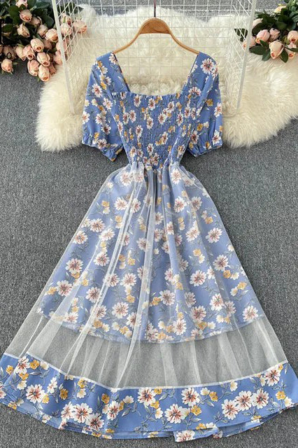 patchwork mesh dress Fashion Daisy Flower Print Patchwork Mesh Dress Two Layers Elegant Vac –  TOP SHOW