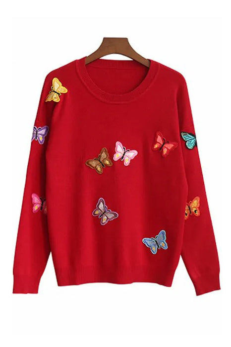 Women Luxury Butterfly Pullover Style Knitted Sweater Warm Casual Tops