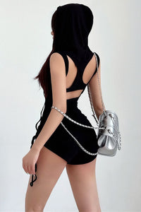 Fashion Women Backless Drawstring Hooded Romper Jumpsuit