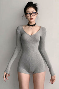 Casual Women Long Sleeve Zip Tight Bodysuit