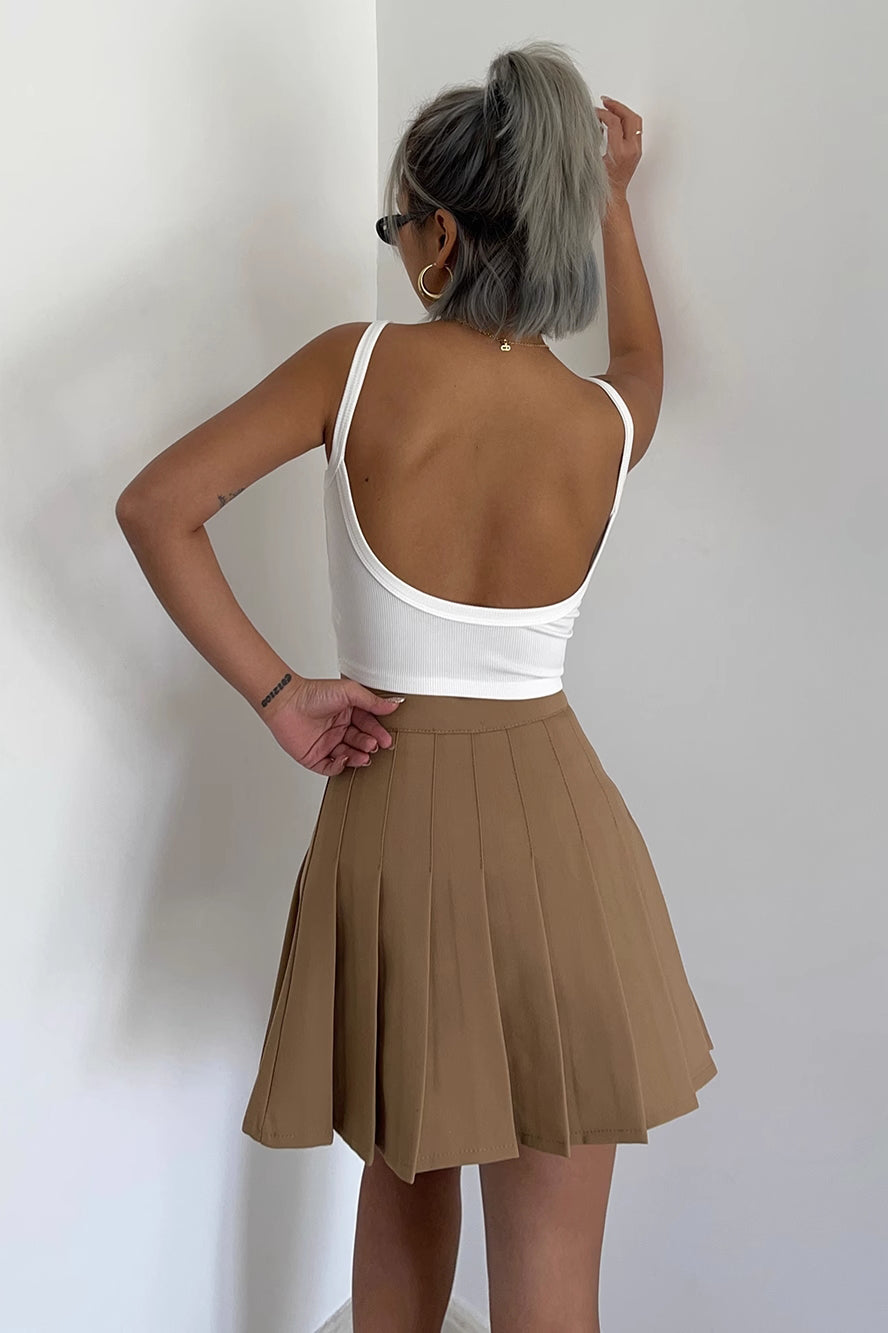 Solid A-Line Pleated Flared Hem Skirt