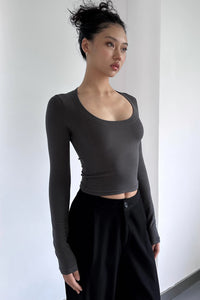 Solid Round Neck Cut Out Tops