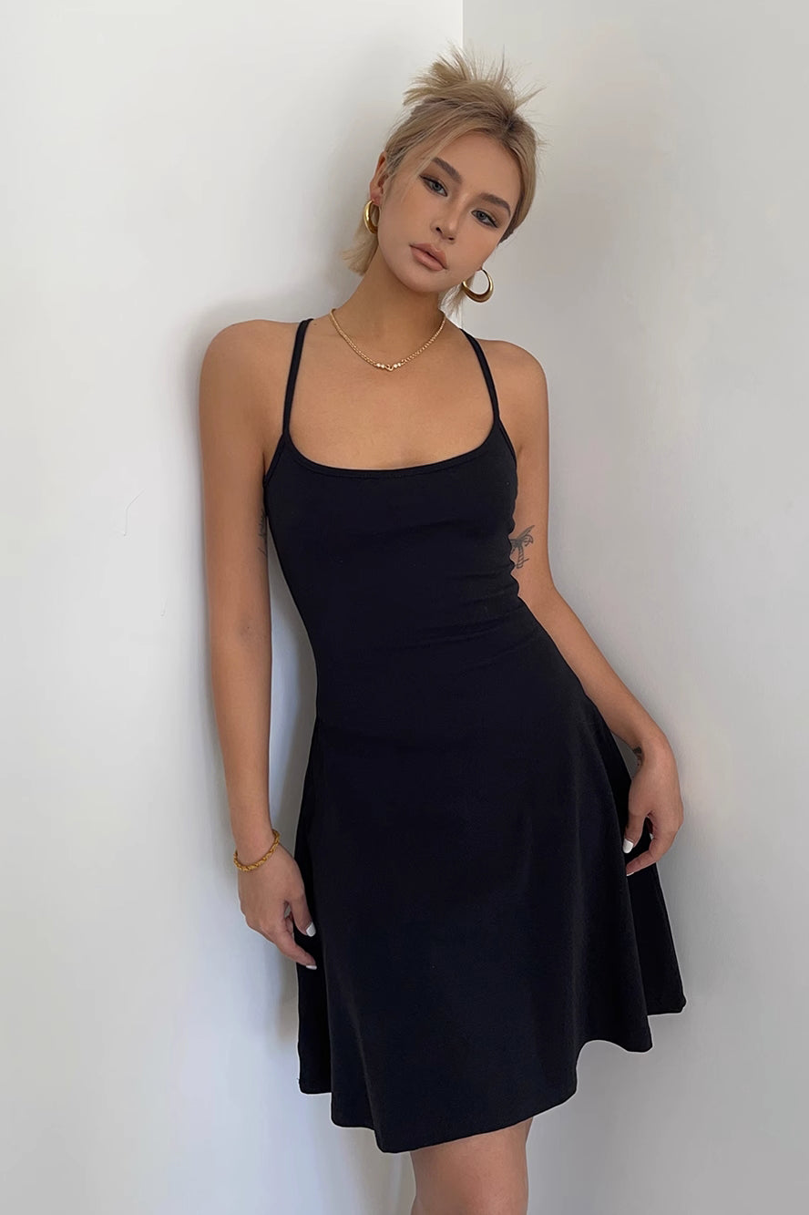 Backless Solid Spaghetti Straps Dress