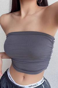 Sexy Strapless Tight Elastic Pleated Vest Top