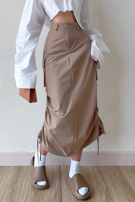 Sexy High Waisted Split Drawstring Hem Half Length Skirt