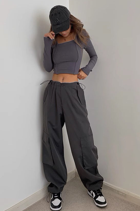 Three-Dimensional Large Pocket Pants With Pleated Cuffs For Casual Pants