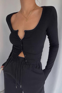 Sexy U-Neck Long Sleeved High Waisted Top