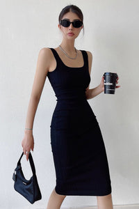 Sexy Backless Sleeveless Tank Top Skirt Elastic Knitted Tight Wrapped Hip Dress