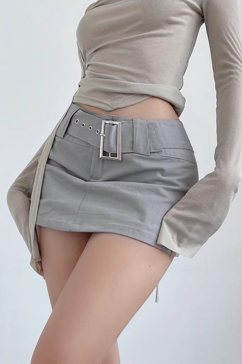 Wide Belt Low Waisted Skirt