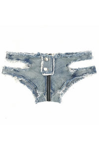 Sexy Women Ripped Low Waist Zip Denim Shorts