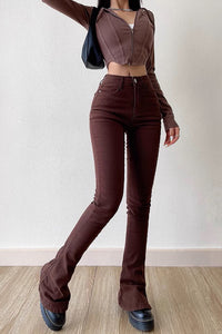 Fashion High Waist Flared Horseshoe Pants Trousers Tight Fitting Jeans