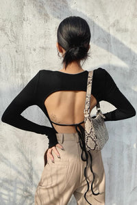 Sexy Backless Strap Tight Long Sleeve Elastic Bodysuit