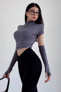 Half High Collar T-Shirt Tight and Slimming Top