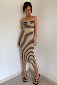 Striped Knitted Elastic Strap Dress