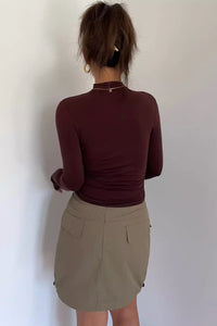 Half Length Skirt With Side Drawstring A-Line Wrap Hip Skirt