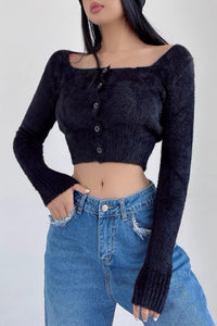Square Neck Long Sleeved Knit Sweater Top