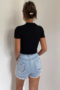 Sexy High Waist Heart Shaped Back Pocket Wrapped Hip Denim Shorts