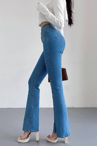 Front Slit Tight High Waisted Slim Fitting Pants Jeans