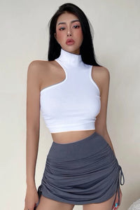 Sexy Irregular Shoulder Tank Top With Half High Neck Crop Top