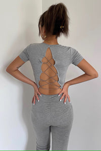 Sexy Backless Hollow Short Sleeve Top