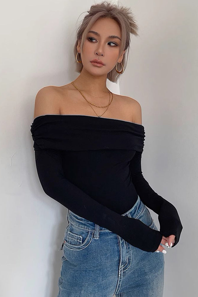 Sexy Off Shoulder One Line Neck Top Long Sleeve T-Shirt