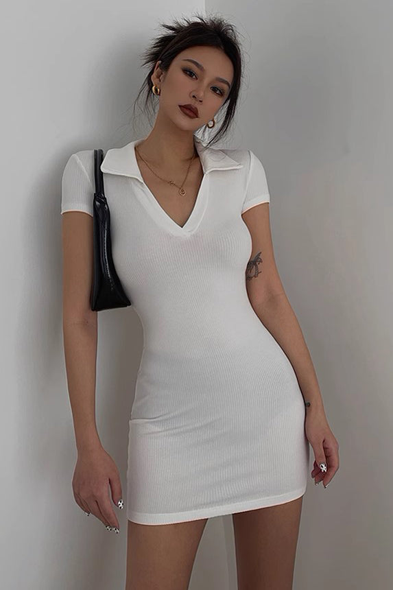 Sexy S-Shaped High Elastic Deep V-Lapel Short Sleeved Dress