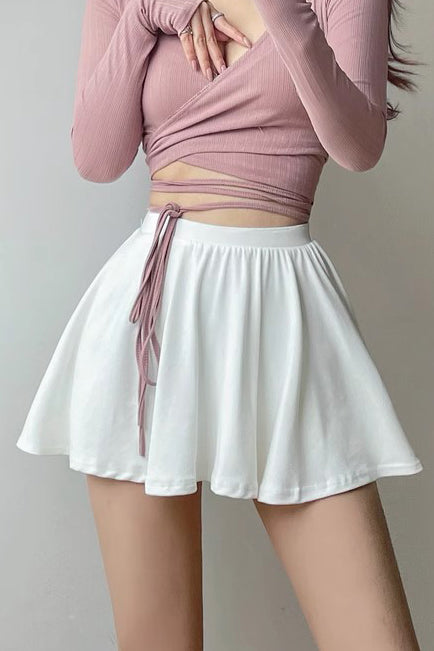 Fake Two Piece Skirt Half Skirt High Waist A-Line Short Skirt