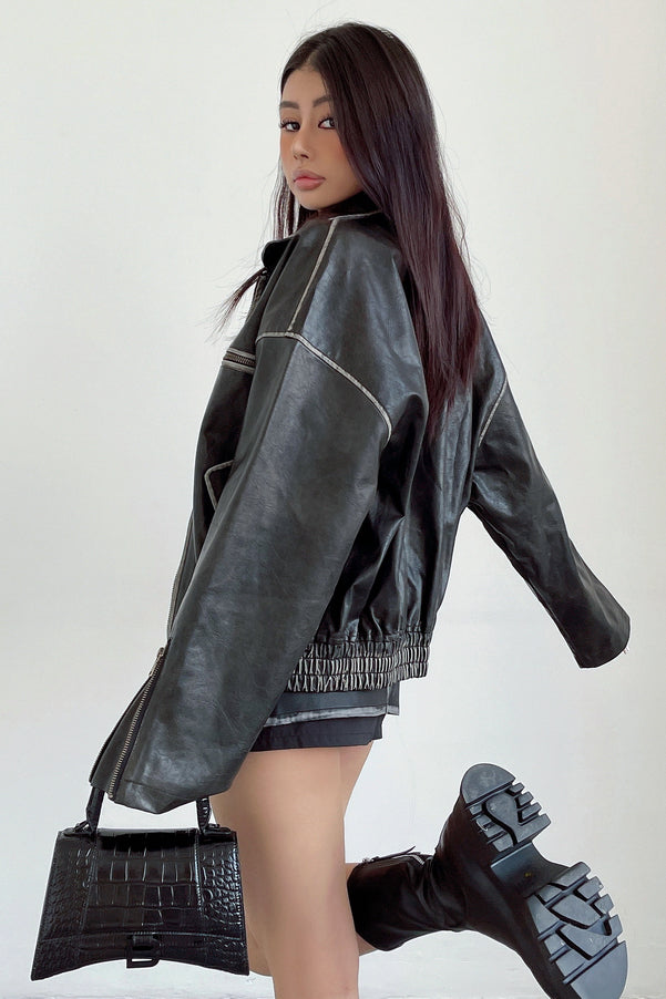 Women's Leather Jackets Motorcycle Zip Cardigan Jacket Coat – TOP SHOW