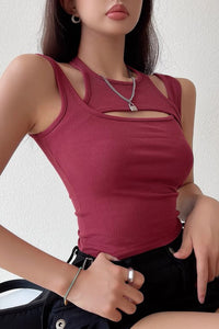 Sexy Hollow Out Hanging Neck Tank Top Tight Solid Top