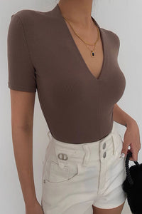 High Elasticity Sexy V-Neck Short Sleeved Top